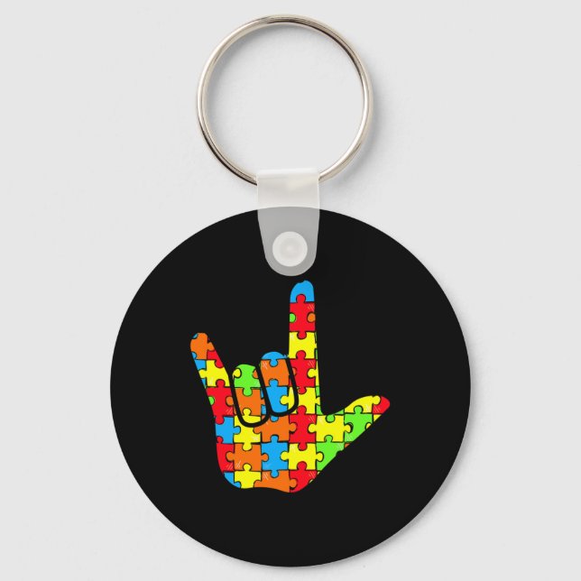 Asl Kärlek Sign Language Autism Gift Awareness Sup Nyckelring (Framsida)