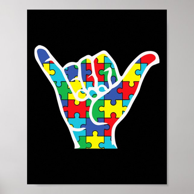 Asl Kärlek signerar Hand Autism Awareness Mamma Pa Poster (Framsidan)