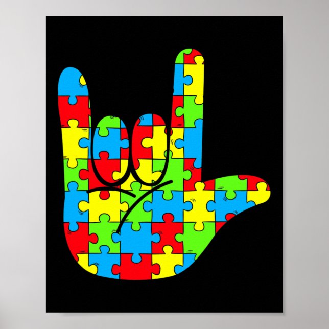 Asl Kärlek Teckenspråk Autism Medvetenhet  Poster (Framsidan)