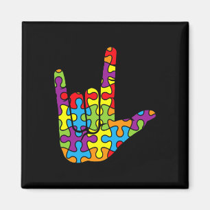 ASL Kärlek teckenspråk Autistic Puzzle Autism Awar Magnet