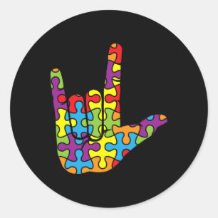 ASL Kärlek-teckenspråk - Autistisk puzzle Autism A Runt Klistermärke