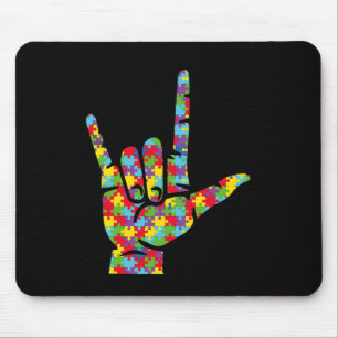ASL Kärlek teckenspråk Hand Autism Awareness Puzzl Musmatta
