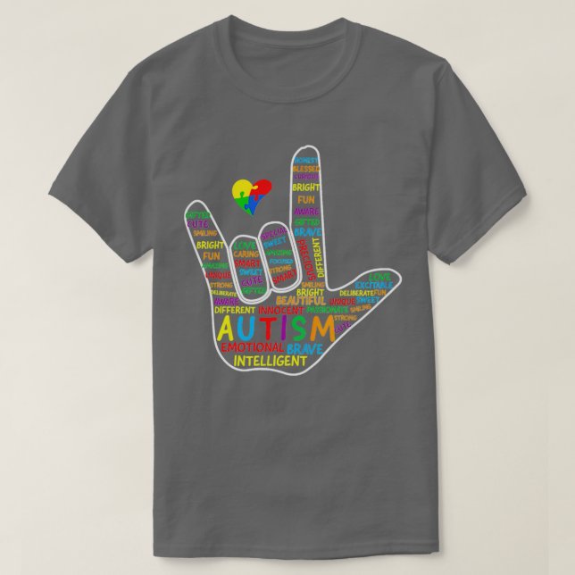 ASL Kärlek teckenspråk Hand Autism Awareness Puzzl T Shirt (Design framsida)