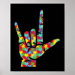 Asl kärlek teckenspråk hand Autism Medvetenhet Pus Poster