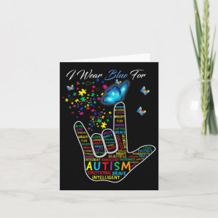 Asl kärlek teckenspråk hand jag bär blå för autism kort
