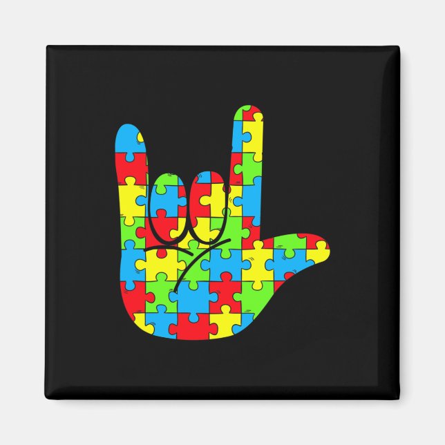ASL Kärlek teckenspråksautism - medvetenhet Magnet (Framsidan)