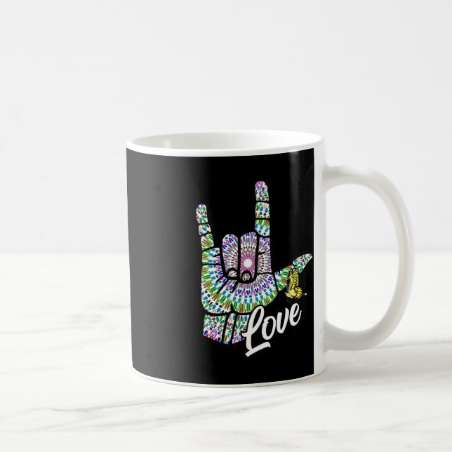 ASL Kärlek You Hand Sign Language Butterfly Döv Aw Kaffemugg (Höger)
