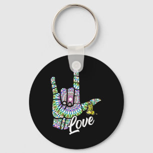 ASL Kärlek You Hand Sign Language Butterfly Döv Aw Nyckelring