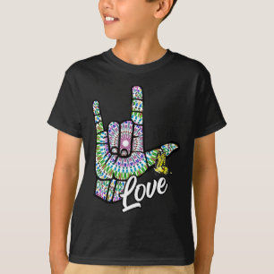 ASL Kärlek You Hand Sign Language Butterfly Döv Aw T Shirt