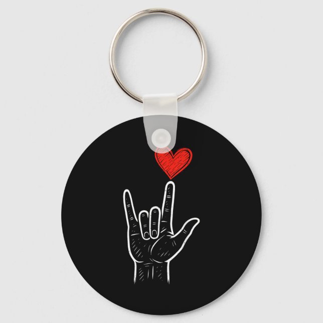 Asl Love Hand Sign Heart Valentines Day Mens Women Nyckelring (Framsida)