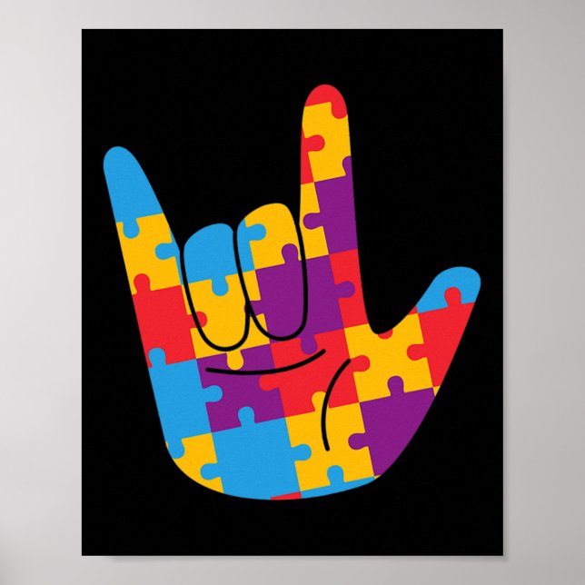 Asl Love Sign Language Autism Awareness Support Cu Poster (Framsidan)