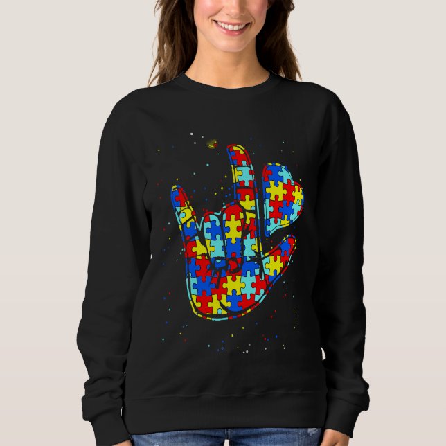 ASL Love Sign Language Autism  Awareness Support   T Shirt (Framsida)