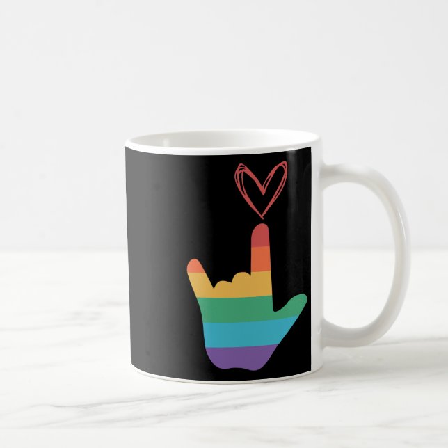 Asl regnbågs kärlekssymbol döv  kaffemugg (Höger)