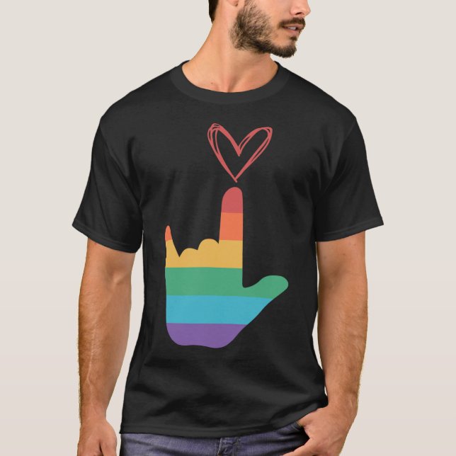 Asl regnbågs kärlekssymbol döv  t shirt (Framsida)