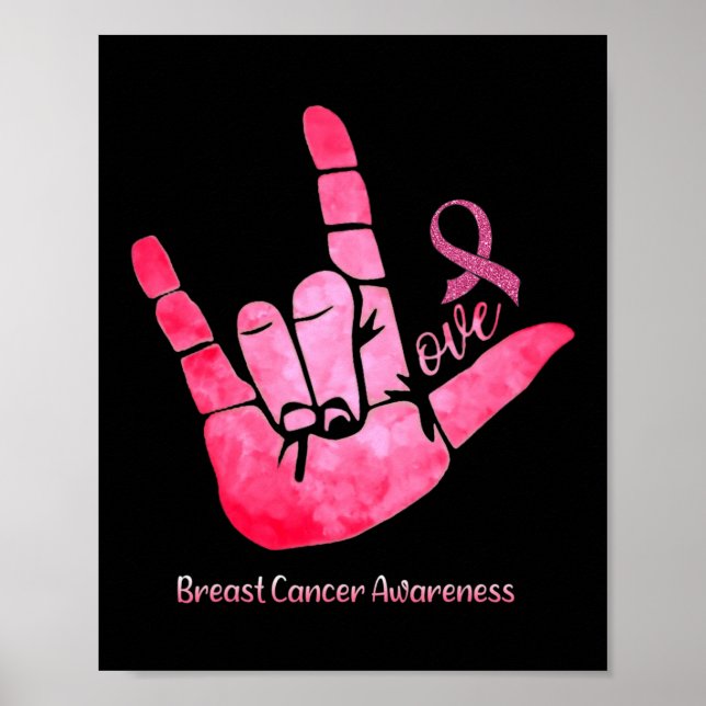 Asl Sign Kärlek Breast Cancer Awareness Rosa Ribbo Poster (Framsidan)