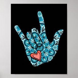 Asl Sign Language I Kärlek Dövet Gesture Heart Poster