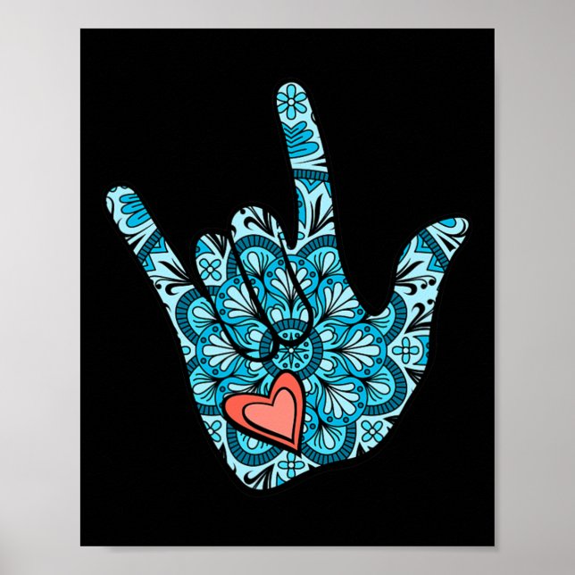 Asl Sign Language I Kärlek Dövet Gesture Heart Poster (Framsidan)