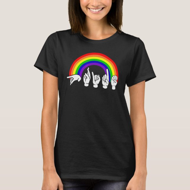 Asl Sign Language Rainbow Lgbt Pride Hand Talking T Shirt (Framsida)