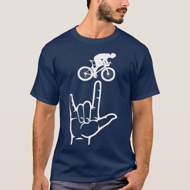 ASL-teckenspråk Cycling Sport I Kärlek You Hand T Shirt (Framsida)