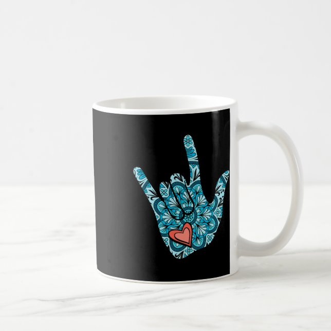 Asl-teckenspråk Jag älskar dig gest hjärta döv Kaffemugg (Höger)
