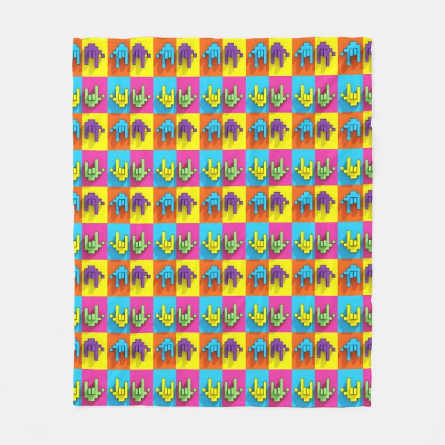 ASL-teckenspråk Pixel Kärlek Pop Fleece Blanket (Framsidan)