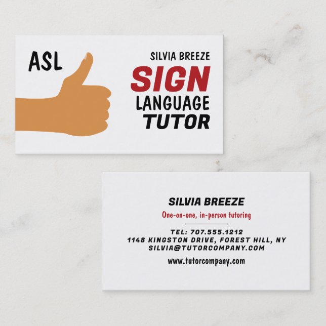 ASL Thumbs-up Gesture Sign Language Tutor, Lärare Visitkort (Fram/baksida)