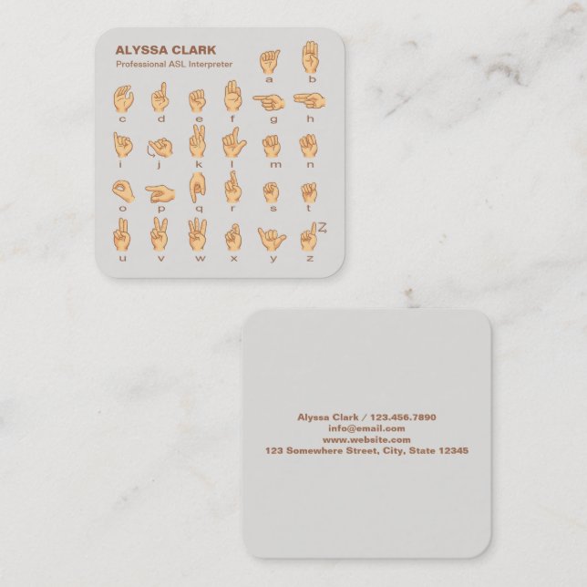ASL-tolk Fyrkantigt Visitkort (Fram/baksida)