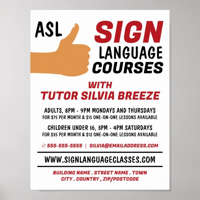 ASL Tumbs-up Gesture Sign Language Course Advert Poster (Framsidan)