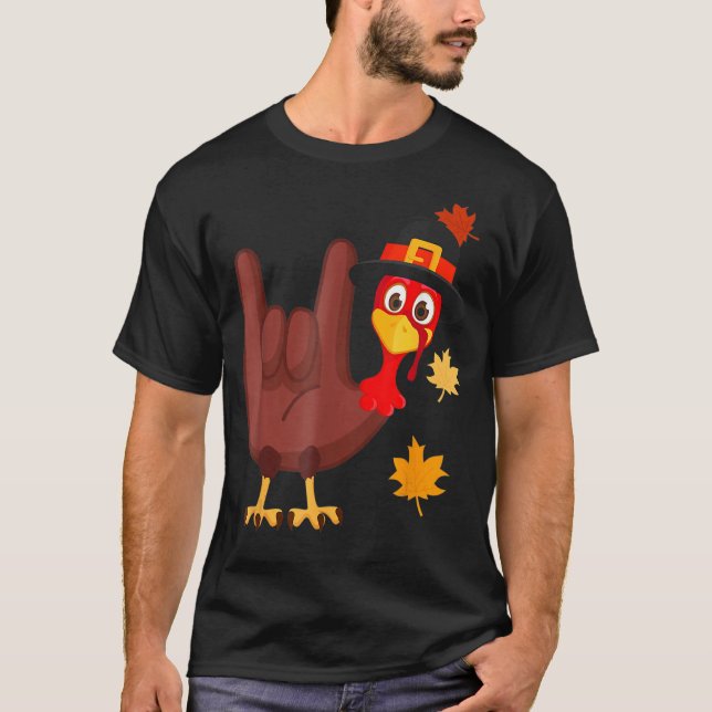 ASL Turkey American Sign Language I Kärlek You T Shirt (Framsida)
