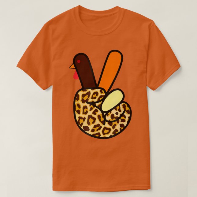 ASL Turkiet Hand Fredstecken Leopard Thanksgiving  T Shirt (Design framsida)