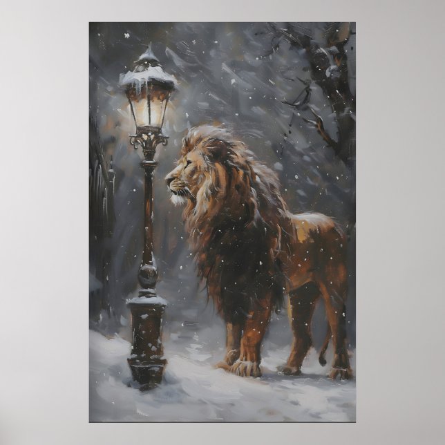 Aslan Lamppost Narnia Art Poster, Lion Printable Poster (Framsidan)