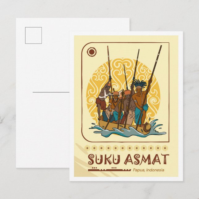 Asmat Papua Indonesien Resa Vykort (Fram/baksida)