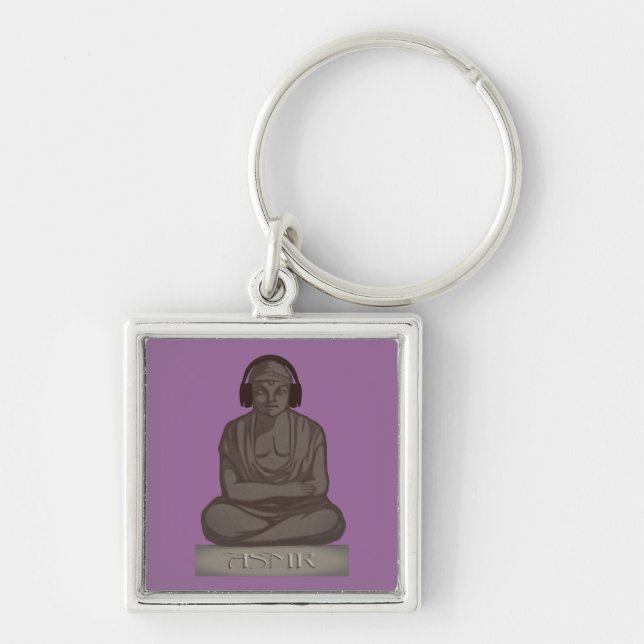 ASMR Buddha Fyrkantig Silverfärgad Nyckelring (Framsidan)