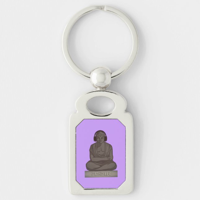 ASMR Buddha Rektangulärt Silverfärgad Nyckelring (Framsidan)