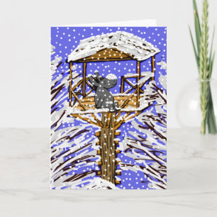 åsna i Treehouse i snö Helgkort