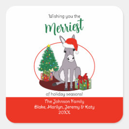 Åsna med tomteluva juldesign fyrkantigt klistermärke