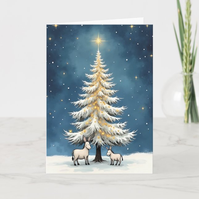 Åsnor och julgran helgkort (Framsida)
