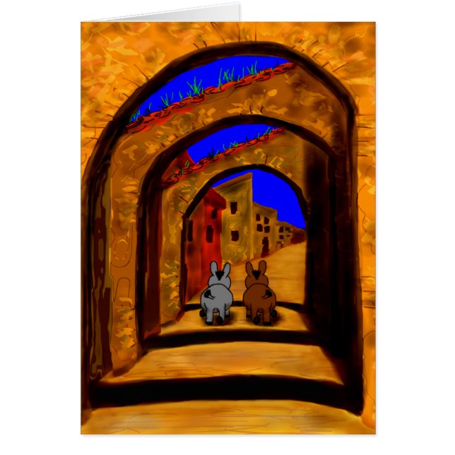 åsnor som går under bågar hälsningskort (Framsidan)