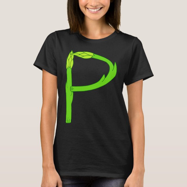 Asparagus Pee Letter P Visual Pun Vegetable Humor T Shirt (Framsida)