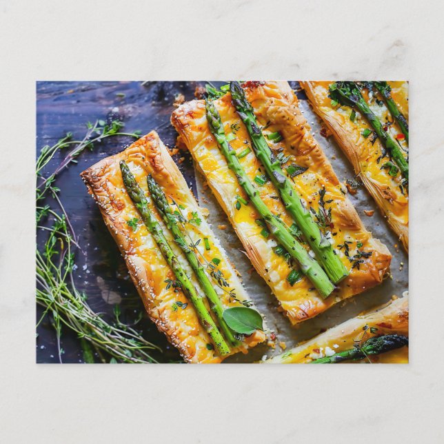 Asparagus Puff Pastry Sticks med Sesame Helg Vykort (Framsida)