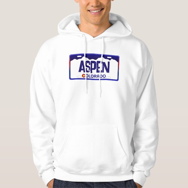 Aspen Colorado blue-registreringsskylt hoodie (Framsida)