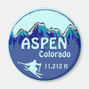Aspen Colorado blue ski art magnet