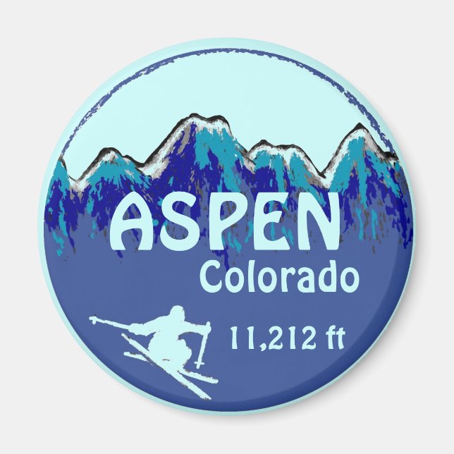 Aspen Colorado blue ski art magnet (Framsidan)
