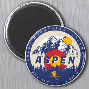Aspen Colorado Flagga Ski Mountain Sunset Souvenir Magnet