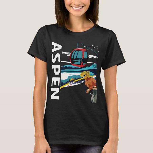 Aspen Colorado Gondola Retro Resa T-Shirt (Framsida)