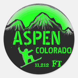 Aspen Colorado grönt snowboard art-klistermärken Runt Klistermärke