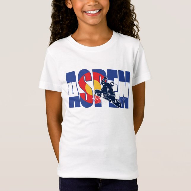 Aspen Colorado med Snowboarder T Shirt (Framsida)