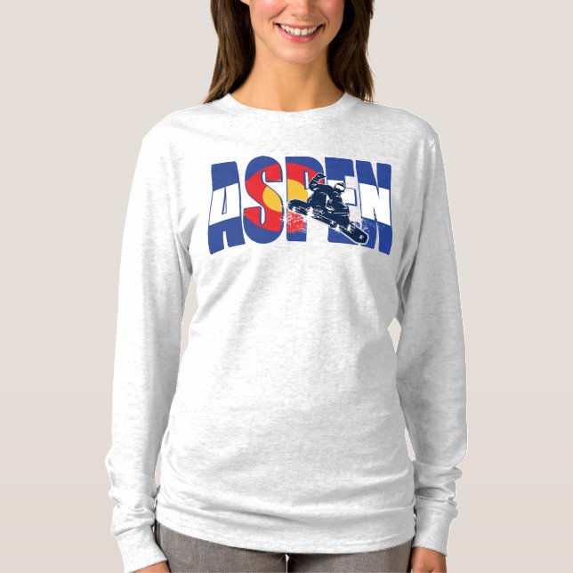 Aspen Colorado med Snowboarder T Shirt (Framsida)