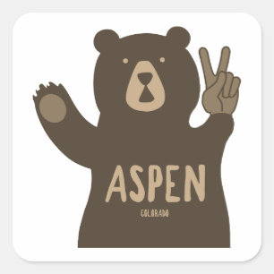 Aspen Colorado Peace Bear Fyrkantigt Klistermärke