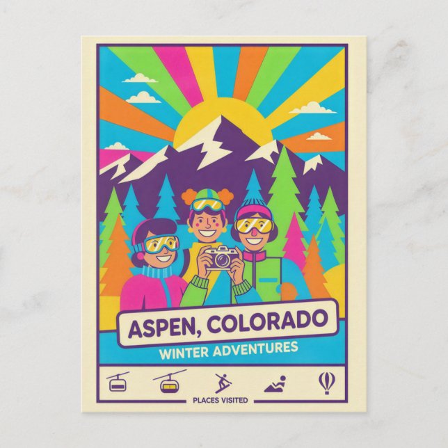 Aspen, Colorado – Retro 1990-talets resestil Vykort (Framsida)